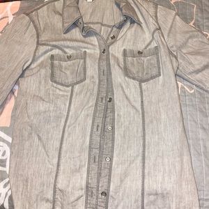 grey denim guess button down